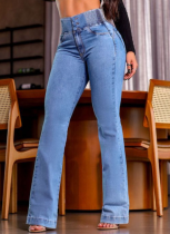 Elastic Waistband High Waist Stretch Slim Fit Bootcut Jeans