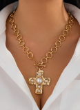 Punk Metal Women'S Cross Necklace OT Buckle Chain Pendant Stacking Necklace