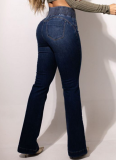 Elastic Waistband High Waist Stretch Slim Fit Bootcut Jeans