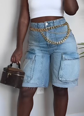 Casual Denim Ripped Straw Washed Work Pocket Jeans