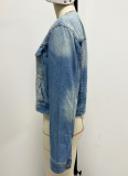 Slim-Fit Cropped Long-Sleeved Denim Jacket, Retro Multi-Pocket Work Jacket