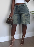 Casual Denim Ripped Straw Washed Work Pocket Jeans