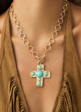 Punk Metal Women'S Cross Necklace OT Buckle Chain Pendant Stacking Necklace