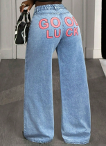 Retro Drape Wide-Leg Loose Straight-Leg Versatile Denim Trousers