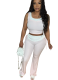 Casual Striped Patchwork Color Matching Vest With Flared Bottoms Set