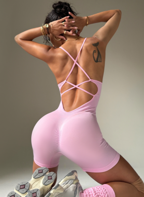 Beautiful Back Thread Hip Lift Sports Fitness Wear Peach Hip Jumpsuit