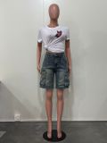Casual Denim Ripped Straw Washed Work Pocket Jeans