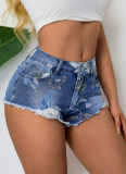New Women'S Printed Denim Low Waist Shorts