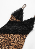 Leopard Print Lace Deep V Strap Fishtail Maxi Dress