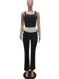 Casual Striped Patchwork Color Matching Vest With Flared Bottoms Set