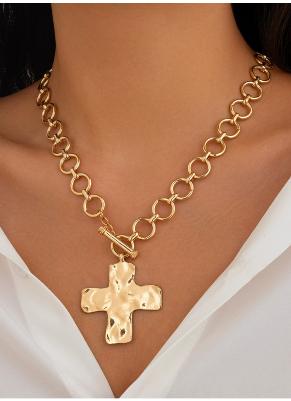 Punk Metal Women'S Cross Necklace OT Buckle Chain Pendant Stacking Necklace