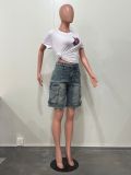 Casual Denim Ripped Straw Washed Work Pocket Jeans