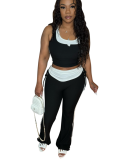 Casual Striped Patchwork Color Matching Vest With Flared Bottoms Set