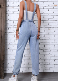 Blue Strap Ripped Denim Jumpsuit
