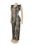Street Polyester Bateau Neck Pattern Floral Sleeveless Two-piece Pants Set