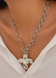 Punk Metal Women'S Cross Necklace OT Buckle Chain Pendant Stacking Necklace