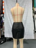New PU Leather Hip-wrapped Slim Mini Skirt