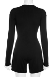 Fashionable Contrast Color Single-Breasted Long-Sleeved Tight Jumpsuit