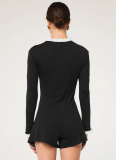 Fashionable Contrast Color Single-Breasted Long-Sleeved Tight Jumpsuit