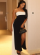 Slim-Fit Black And White Contrast Tube Top Backless Slit Dress