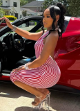 Striped Hot-Selling New Hollow Exposed Back Strap Short Jumpsuit