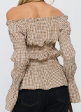 Fashionable Women'S Plaid Flared Long-Sleeved Top
