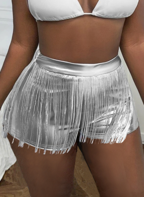 Tassel Shorts Coated Faux Leather Personality Tight Shorts