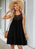 Hollow Lace Stitching Halterneck A-Line Dress