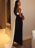 Slim-Fit Black And White Contrast Tube Top Backless Slit Dress