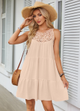 Hollow Lace Stitching Halterneck A-Line Dress