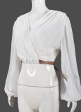 Women's Thin Top Belt Adjustable Cardigan Lantern Long Sleeve Short Jacket