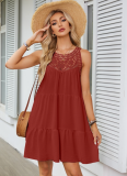 Hollow Lace Stitching Halterneck A-Line Dress