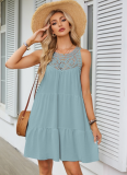 Hollow Lace Stitching Halterneck A-Line Dress