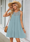 Hollow Lace Stitching Halterneck A-Line Dress