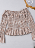 Fashionable Women'S Plaid Flared Long-Sleeved Top