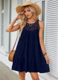 Hollow Lace Stitching Halterneck A-Line Dress