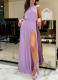 New Solid Color Pleated Slit Sexy Backless Halter Dress