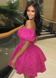 Puff Sleeve Polka Dot Fitted Short A-Line Dress