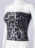 Leopard Print Sequin High Waist Vest Zipper Sexy Fashion Top