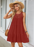 Hollow Lace Stitching Halterneck A-Line Dress