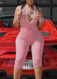 Striped Hot-Selling New Hollow Exposed Back Strap Short Jumpsuit