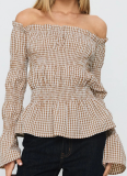Fashionable Women'S Plaid Flared Long-Sleeved Top