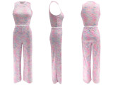 Summer Sleeveless Printed Wide-leg Trousers Two-piece Suit