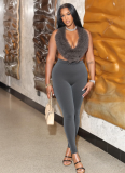 Furry Backless Bodysuit And Pants Two-Piece Set