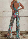 Fashionable Backless Slim-fitting Personalized Printed Jumpsuit