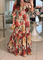 Elegant And Fashionable V-Neck Printed V-Neck Plus Size Dress