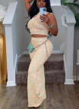Summer Sleeveless Printed Wide-leg Trousers Two-piece Suit