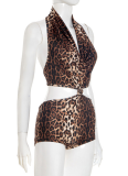 Leopard Print Halterneck Tie-Knot Jumpsuit