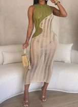 Fashionable and Sexy Sleeveless Knitted Color-block Dress