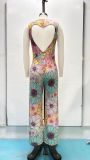 Fashionable Backless Slim-fitting Personalized Printed Jumpsuit